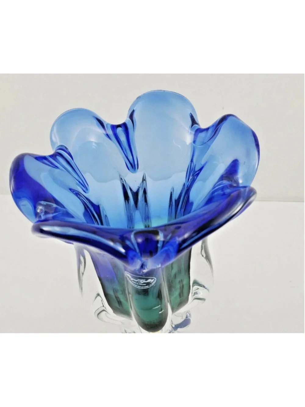 Royal Gallery Poland Lead Crystal Green Blue & Clear 9 1/2